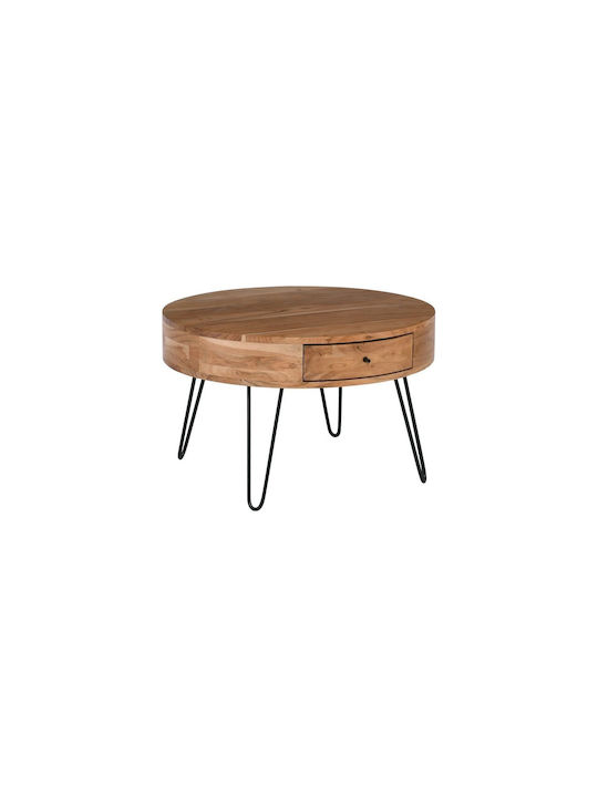 Round Side Coffee Table Karim Made of Solid Wood Black Natural W70xL70xH42cm EA7077 W