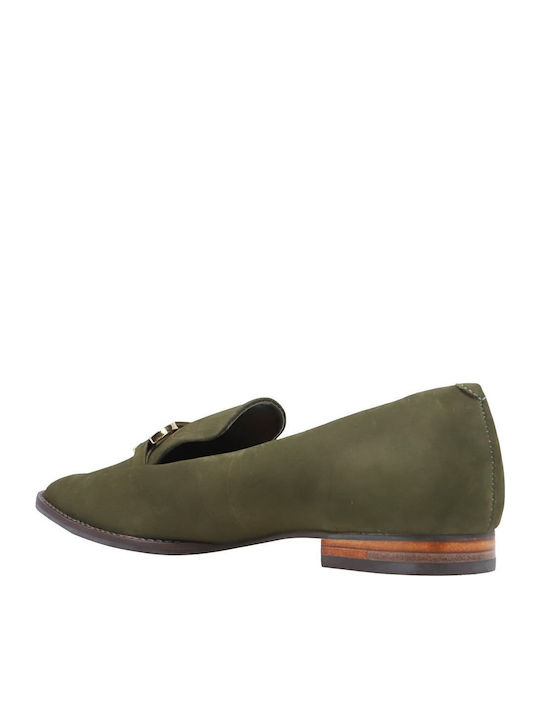 Leather Women's Loafers in Khaki Color
