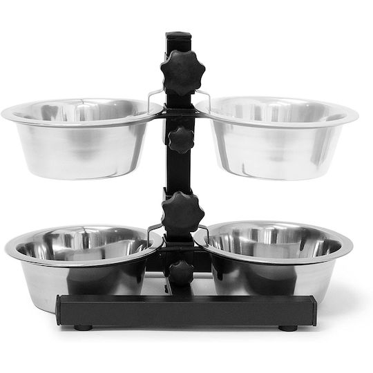 Relaxdays Bol din oțel inoxidabil Mâncare pentru Câine & Pisică pe Bază 2x 1.55lt 42cm