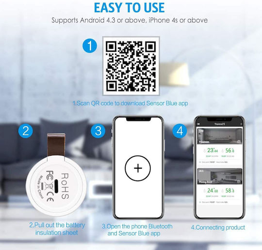 Brifit Bluetooth Wireless Digital Thermometer & Hygrometer for Use in Interior & Outdoor White