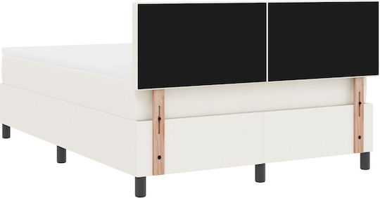 Doppelbett Bezogen mit Stoff Ecru mit Lattenrost & Matratze 160x200cm