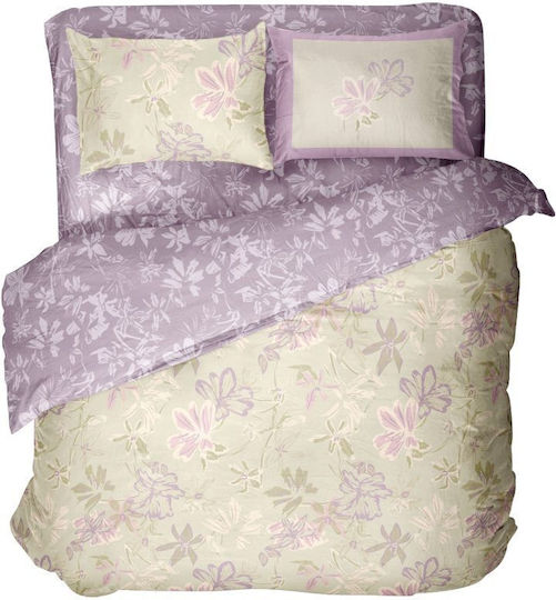 Nima Sheet Sets Queen with Elastic 160x200+32cm. Tiare Beige, Lilac 4pcs