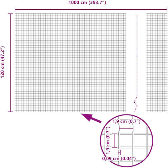 vidaXL Ситова мрежа Галванизирано Сив 1.2x10м