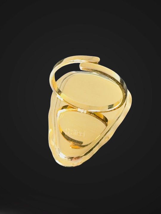 Met Ring with Stones made of Steel Gold Plated