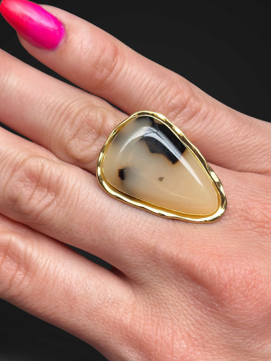 Met Ring with Stones made of Steel Gold Plated