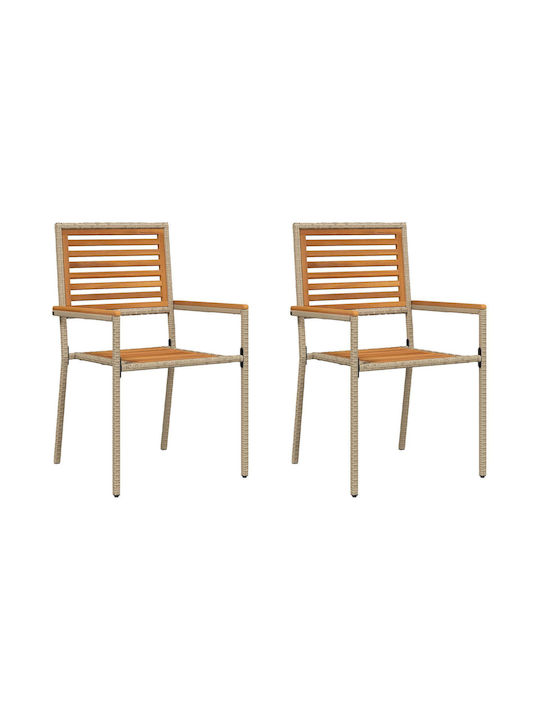 Outdoor-Stuhl Rattan Garten Beige mit Kissen 2Stück 54x56x90εκ.
