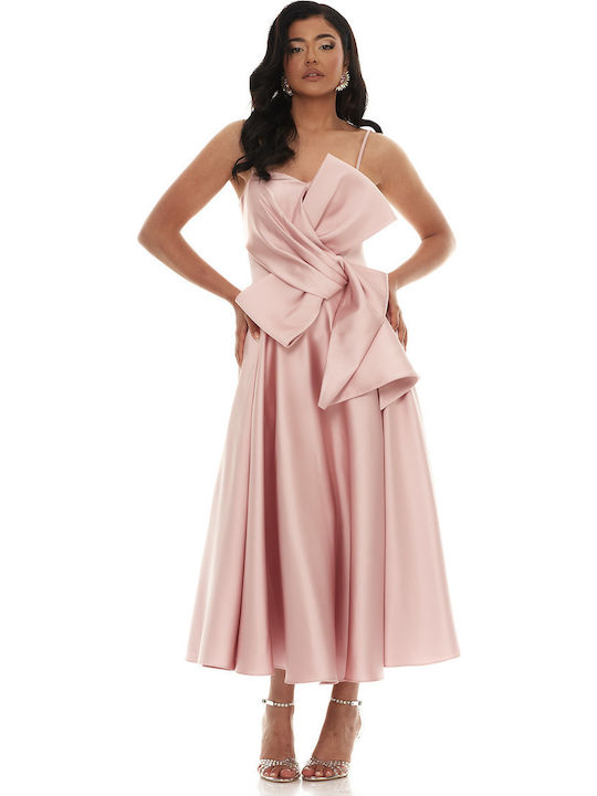Summer Midi Dress for Wedding Christening Satin Pink