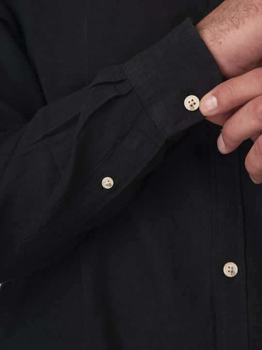Langärmlig Leinen Hemd Black