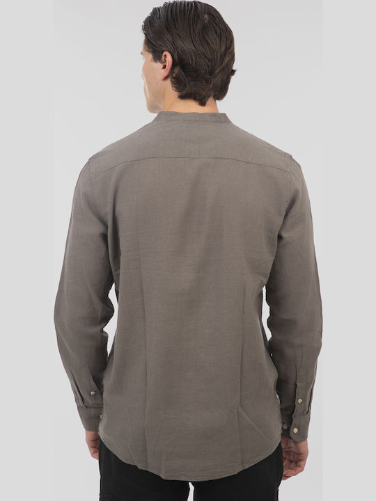 Long Sleeve Linen Shirt In Regular Fit Olive
