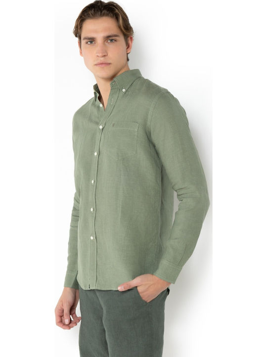 Long-sleeved Linen Shirt Olive Grey, Grey