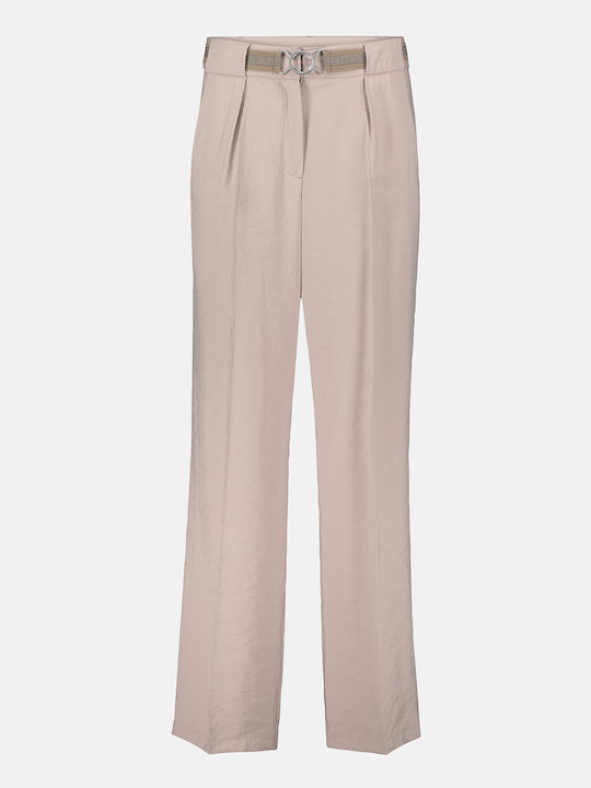 Women's High-waisted Fabric Trousers Loose Fit Biege