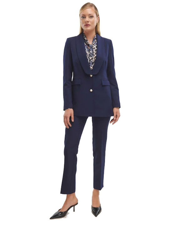 Damen Hoch tailliert Stoff Hose Navy