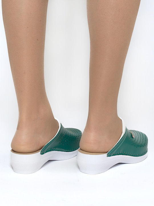 Leon MED100 Damen Leder Anatomisch Clogs Grün