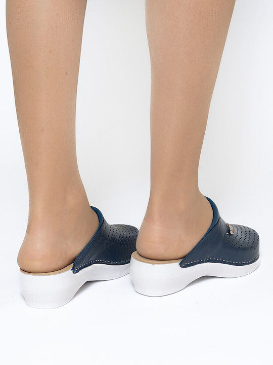 Leon Med 100 Damen Leder Anatomisch Clogs Blau