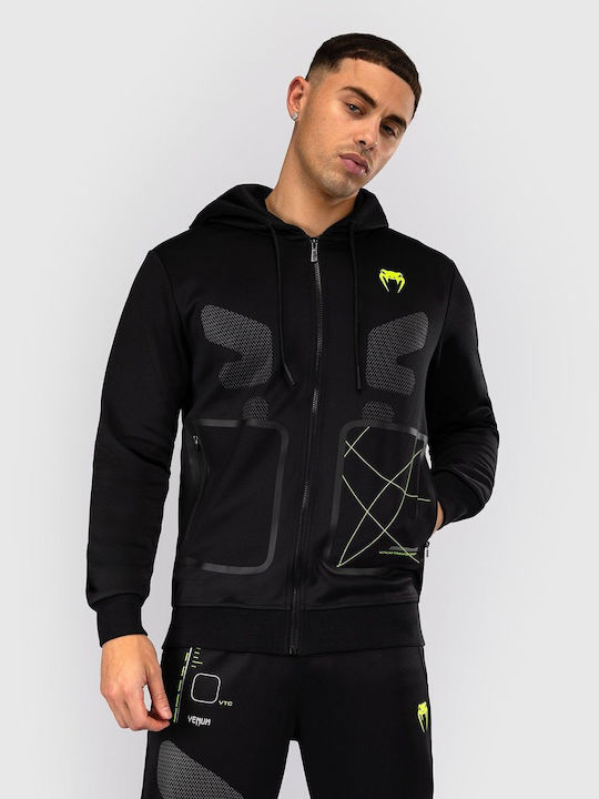 Hooded Cardigan Black Neon Green