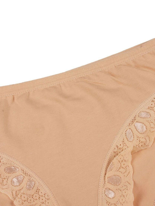 Βαμβακερά Ψηλόμεσα Γυναικεία Slip MultiPack με Δαντέλα Beige