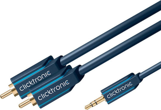 Clicktronic Кабел За Звук 3,5 мм Мъжки - 2x RCA Мъжки Син 7,5 м Със Златни Жак Конектори