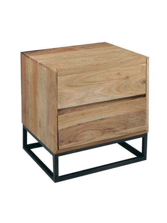 Wooden Bedside Table Nepal W with Metal Legs Black 56x46x61cm EA7016 W