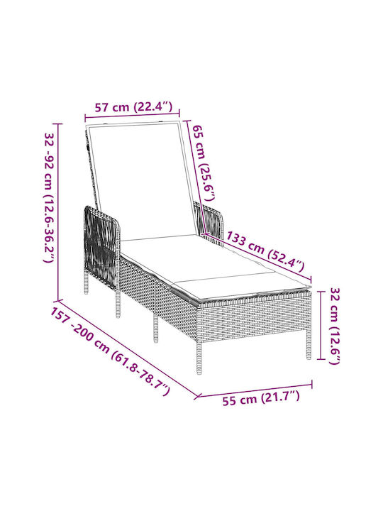Ξαπλώστρα Rattan Γκρι 157x55x92εκ.