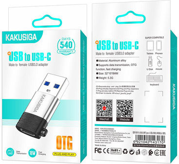 Kakusiga Μετατροπέας USB-A male σε USB-C female Γκρι 1τμχ KSC-1421