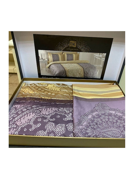 Tac Set Husă de Pilotă Dublă cu 4 Fețe de Pernă & 1 Cearsaf 200x220 Purple/beige