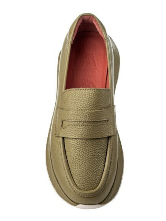 Leather Women's Loafers in Green Color