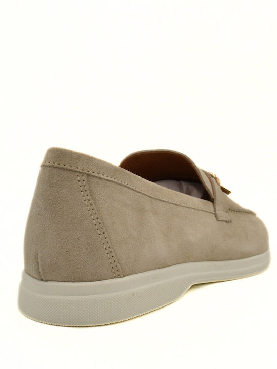 Leather Women's Loafers in Beige Color