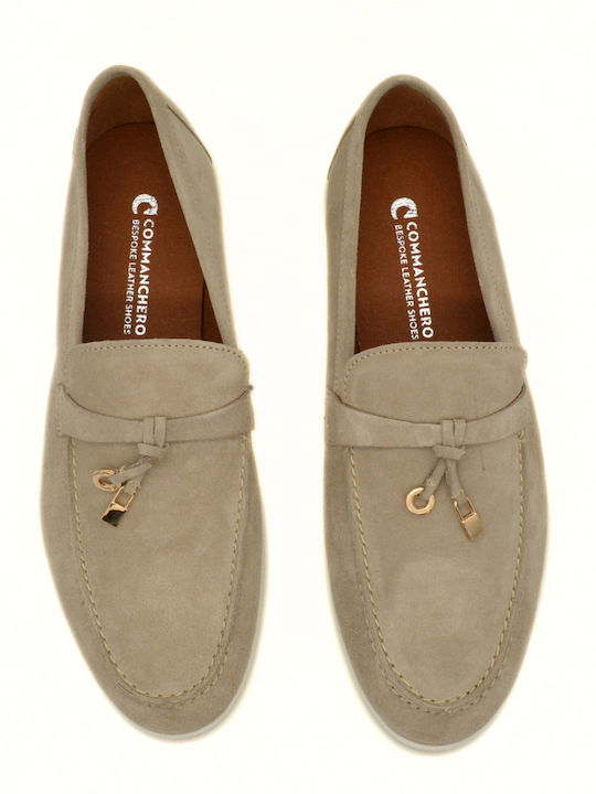 Leather Women's Loafers in Beige Color
