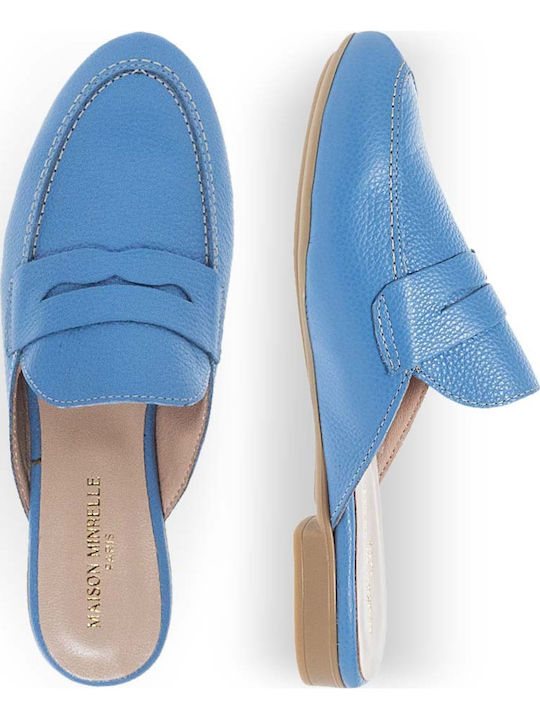 Piele Mule cu Toc în Culoare Albastru deschis