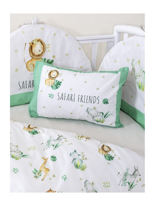 Nima Double Sided Cotton Baby Quilt Safari Friends 100x140cm White, Green