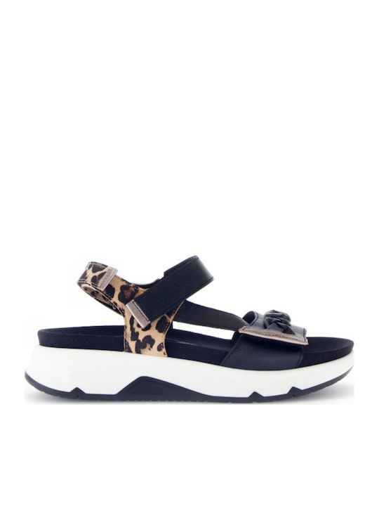 Leather Women's Flat Sandals Anatomic Sporty in Black Color