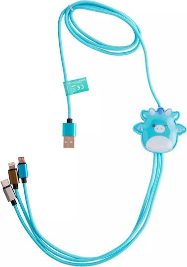Jazwares Regulär USB zu Typ-C,TC-TC / Micro-USB / Blitzschlag Kabel 2A Türkis 1.2m (B04414)