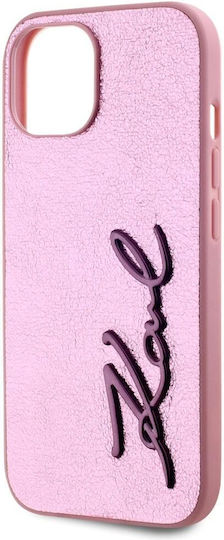 Karl Lagerfeld Pu Signature Umschlag Rückseite Metallisch Rosa (iPhone 15)