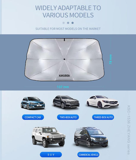 Kakusiga Internal Car Windshield Sunshade Umbrella for Smart 137x78cm