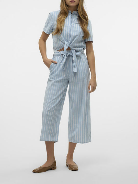 Κοντομάνικο Γυναικείο Πουκάμισο Light Blue Denim Ριγέ