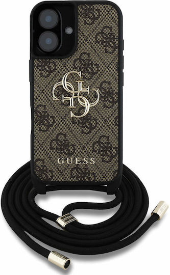 Guess Umschlag Rückseite Leder mit Band Braun (iPhone 16 Plus)