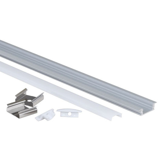 Eurospot Încastrat Profil din Aluminiu pentru Bandă LED cu Opal Acoperire 200x2.4x0.7cm.