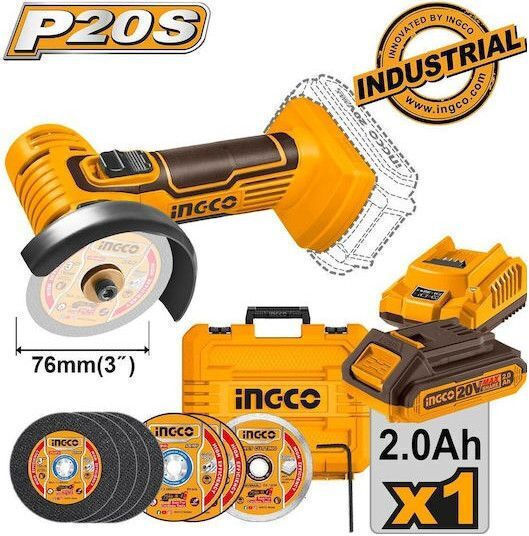 Ingco Grinder Mini 76mm Battery 1x2Ah