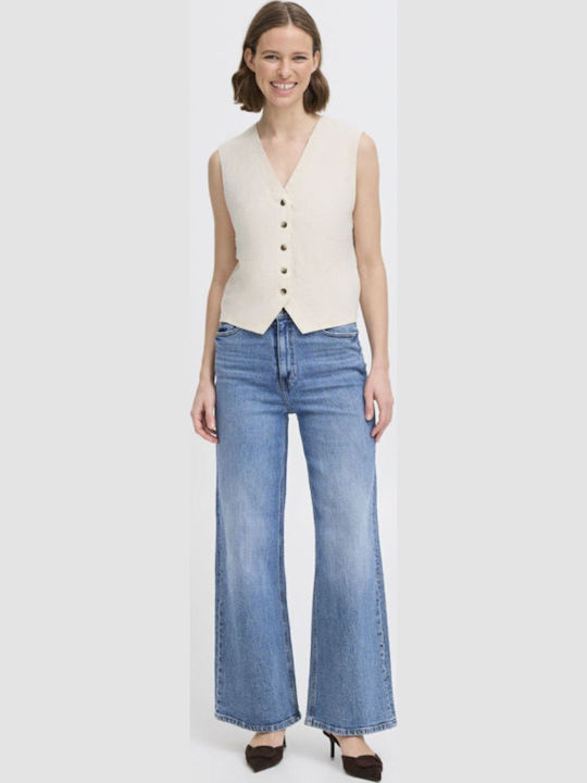 Γυναικείο Καλοκαιρινό Crop Top Λινό Αμάνικο Μπεζ Ανοιχτό