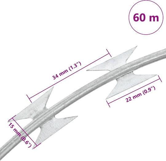 vidaXL Wire Fencing Razor Wire Galvanized Gray 60m