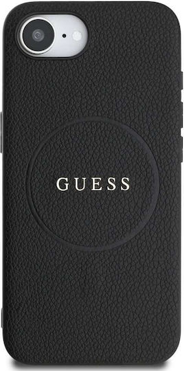 Guess Guess Grained Classic Logo MagSafe Leder Rückseite Schwarz Für iPhone 17e / 16e