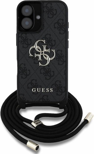 Guess Logo Umschlag Rückseite Synthetisches Leder mit Band Schwarz (iPhone 16)