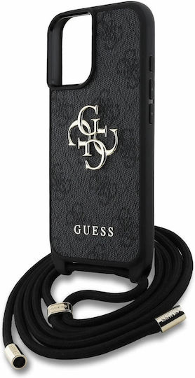 Guess Logo Umschlag Rückseite Synthetisches Leder mit Band Schwarz (iPhone 16)