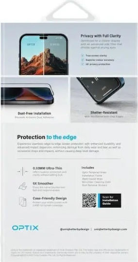 Uniq Optix Privacy Iphone 16 15 14 Pro 6.1" Προστατευτικό Γυαλί Ιδιωτικότητας Εφαρμοστή