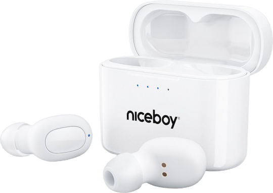 Niceboy Podsie 3 In-ear Bluetooth Handsfree Căști cu Carcasă de Încărcare Polar White