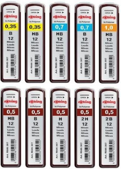 Rotring 12 Συσκευασίες x 12 Μύτες Μολυβιού Tikky Πάχους 0.5mm Τύπου 2H