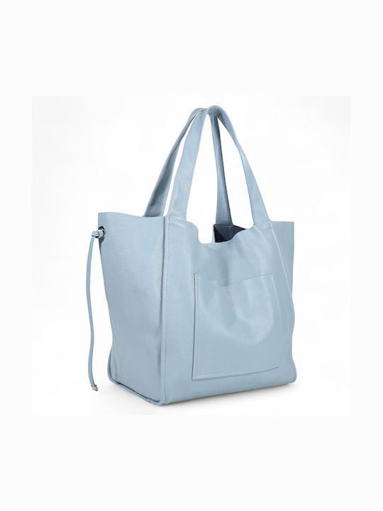 Leather Women's Bag Shopper Shoulder Light Blue