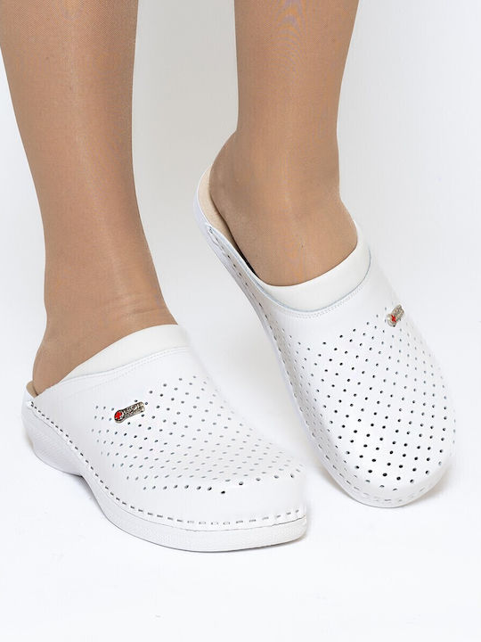 Leon Med 100 Damen Leder Anatomisch Clogs Weiß