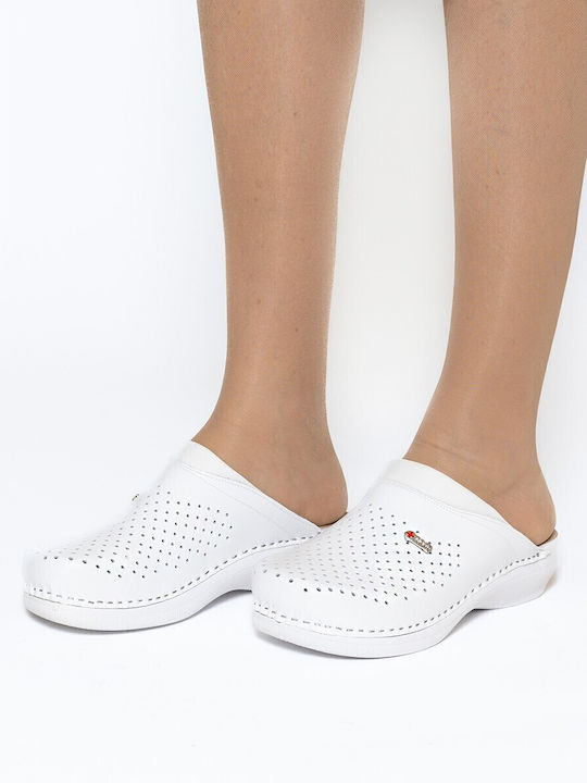 Leon Med 100 Damen Leder Anatomisch Clogs Weiß