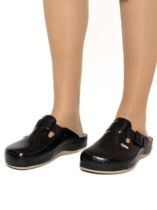 Leon Med 700 Herren Leder Anatomisch Clogs Schwarz